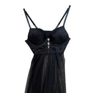 Rachel Rachel Roy Womens Babydoll Lingerie Medium Black Lace Mesh Sexy Sleeveles